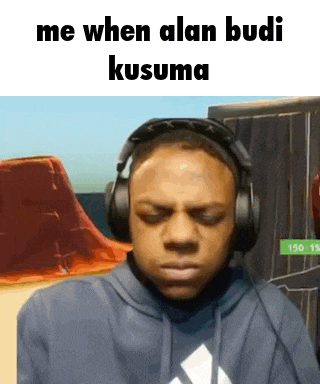 a man wearing headphones with the words me when alan budi kusuma below him