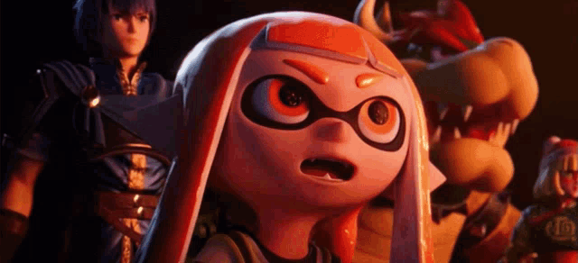 a group of video game characters including a squid and bowser