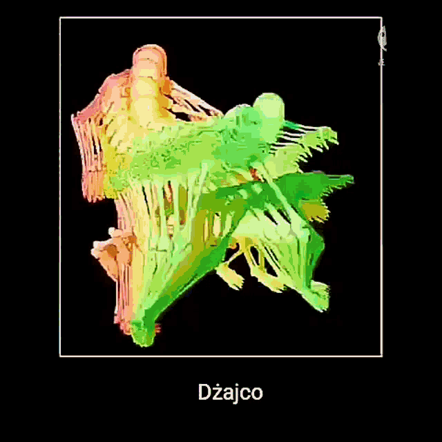 a black background with a rainbow of colors and the word dzajco below it