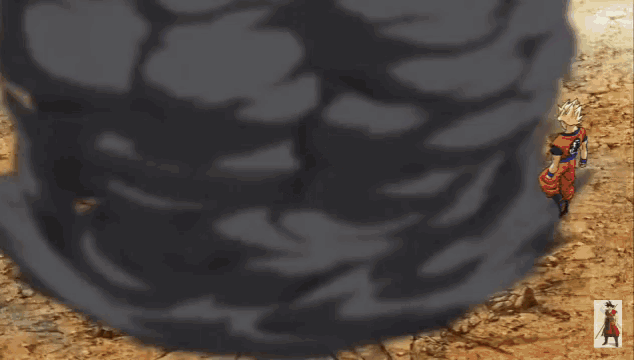 a cartoon character is standing in the middle of a desert surrounded by smoke .