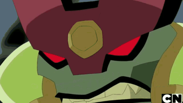 a close up of a cartoon character with cn on the bottom right