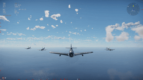 a screenshot of a video game shows planes flying in formation