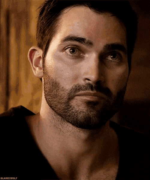a close up of a man 's face with the word blainewolf written below