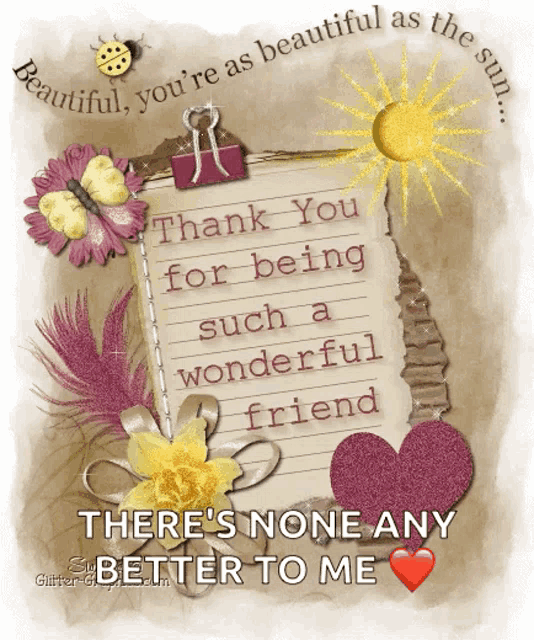 a greeting card that says " thank you for being such a wonderful friend "