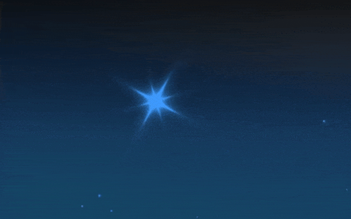 a blue star shines brightly in the dark blue sky