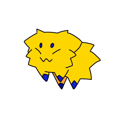 a cartoon drawing of a yellow sheep with a face and blue legs .