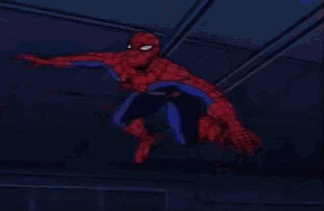 a cartoon of spider-man in a blue and red costume
