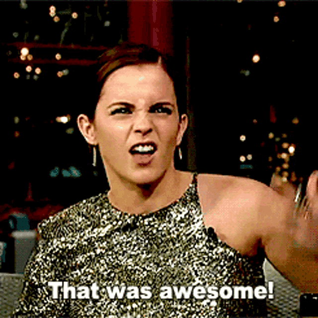 a woman is making a funny face and the words that was awesome are next to her