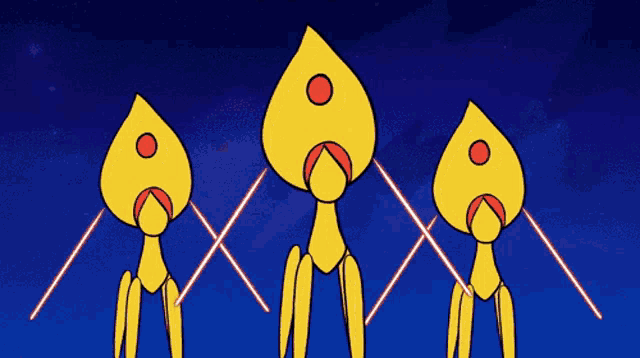 a cartoon drawing of three yellow objects with red spots on them