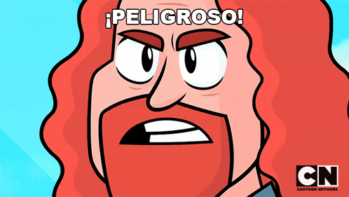 a cartoon of a man with red hair and the words peligroso written above him