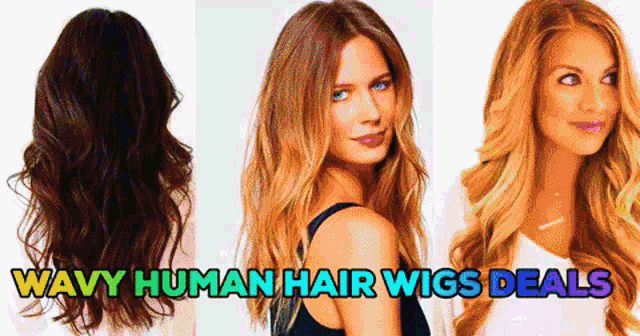 a collage of three women with the words wavy human hair wigs deals below them