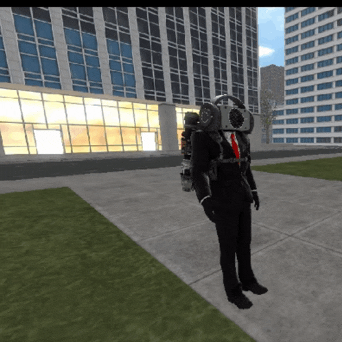 a man in a suit and tie has a radio on his back