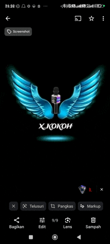 a screenshot of a microphone with blue wings and the name x kokoh