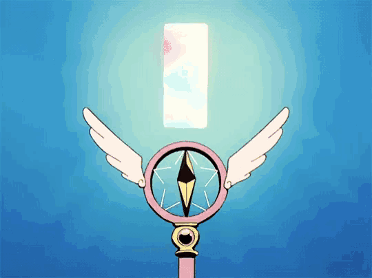 a cartoon compass with angel wings and a star on it