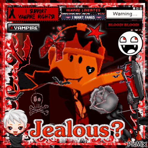 a cartoon of a vampire with the words jealous written on it