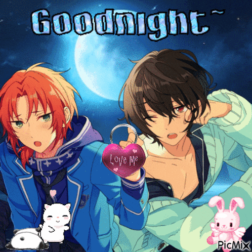 a couple of anime characters with the words goodnight written above them