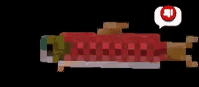 a pixel art of a fish with a speech bubble that says ' i 'm sorry ' on it .