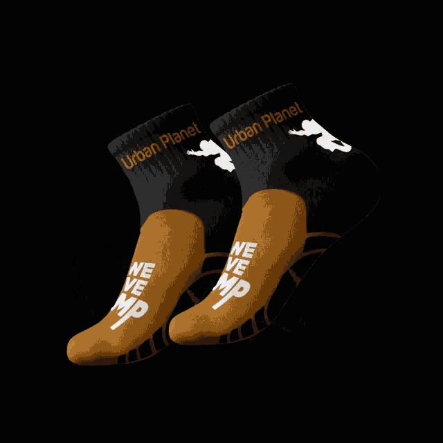 a pair of socks that says urban planet on it