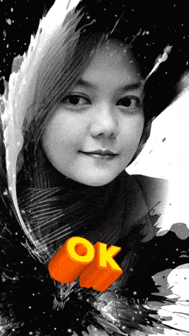 a black and white photo of a woman with the word ok in the corner