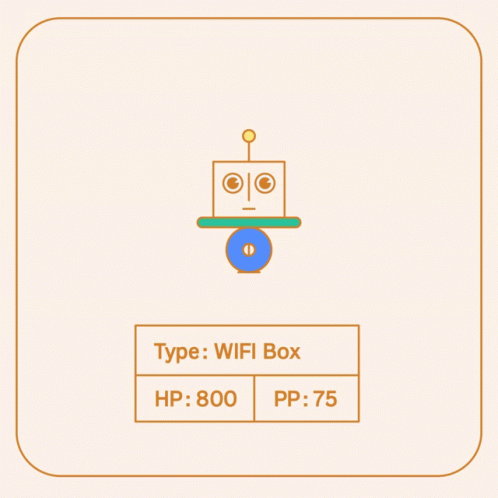 a cartoon drawing of a robot with type wifi box hp 800 pp 75