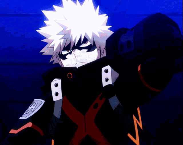 a cartoon character with white hair and a black jacket with the letter n on it
