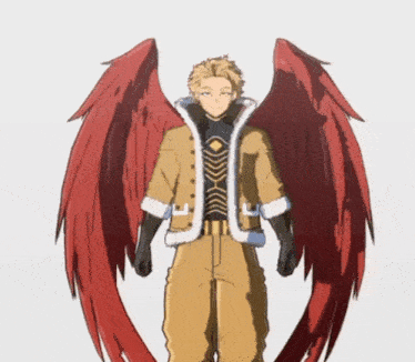 a drawing of a man with red wings