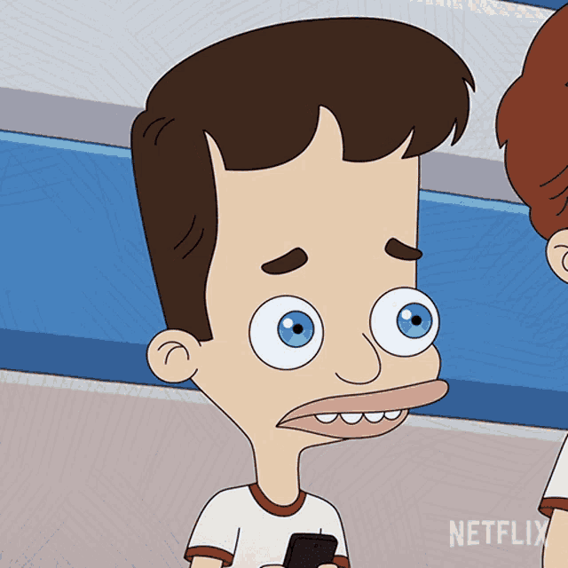 a cartoon character from netflix is looking at his phone