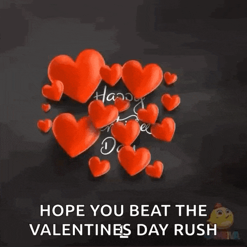 a happy valentine 's day greeting card with red hearts on a black background