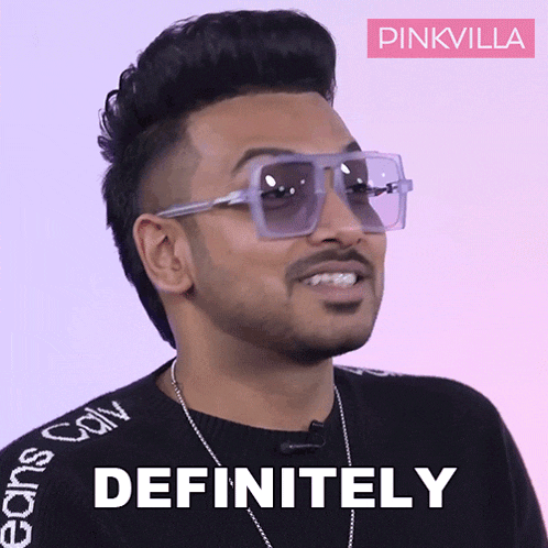 a man wearing sunglasses says " definitely " in a pink villa ad