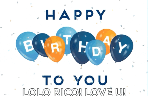 a birthday card with blue and orange balloons with the words happy birthday to you
