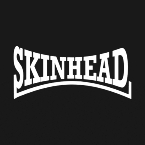a black and white logo for skinhead is shown