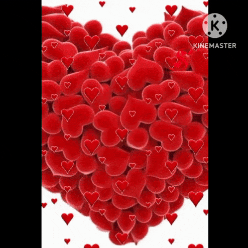 a heart made of red hearts on a white background .
