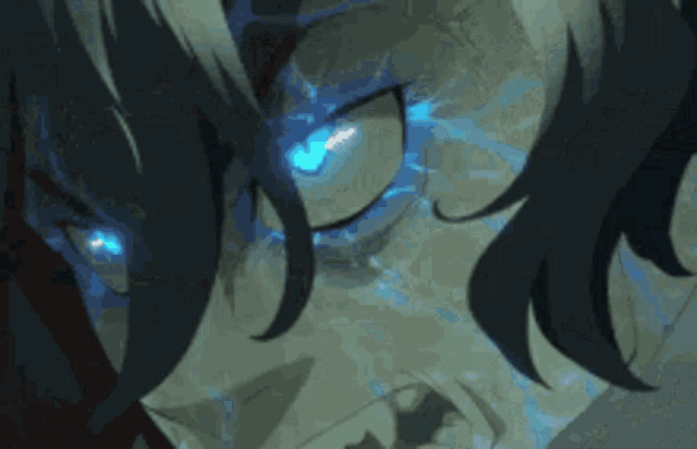 a close up of a person with blue eyes .