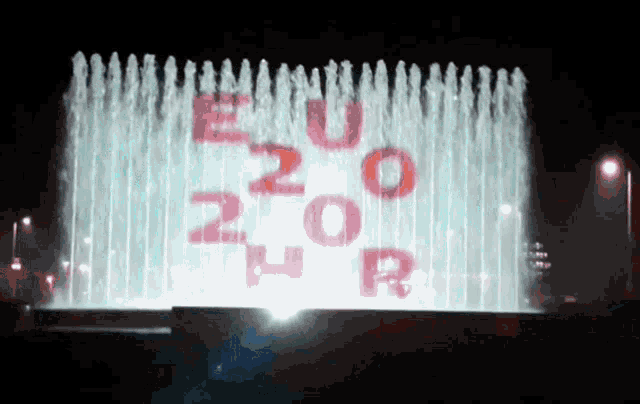 a fountain with the letters e2o and h2o coming out of it