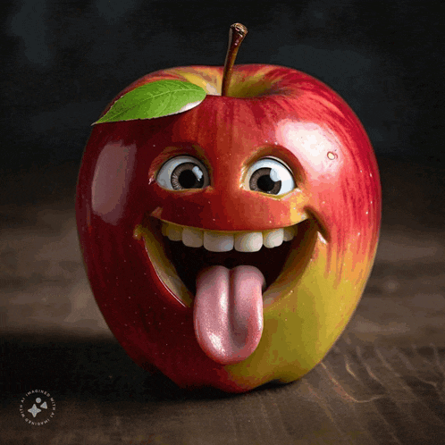 a red apple with a green leaf on top of it