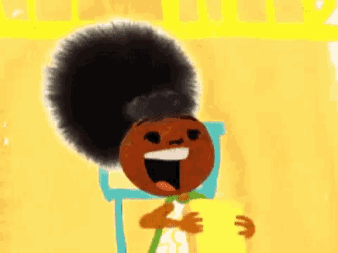 a cartoon girl with a big afro is holding a book