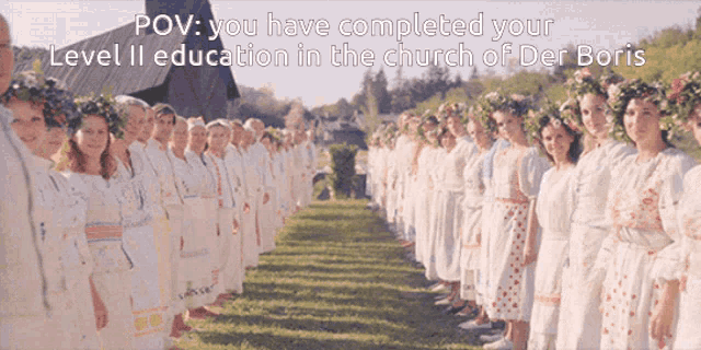a group of women standing in a line with the caption " you have completed your level ii education "