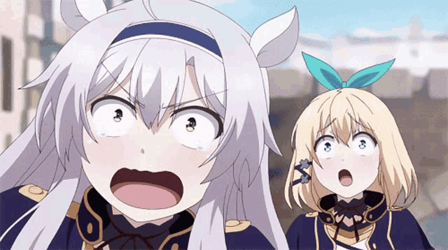 a girl with white hair and a blue flower in her hair