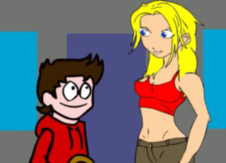 a boy in a red hoodie and a girl in a red top are standing next to each other