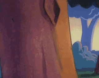 a cartoon character is standing next to a tree wearing a cowboy hat .