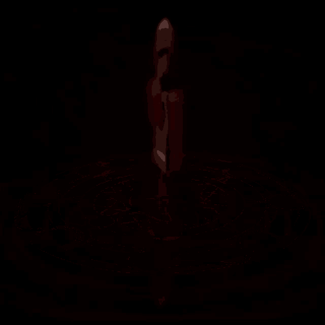 a cartoon character is standing in a dark room with a red circle around him