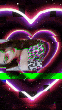 a woman in a leopard print shirt is surrounded by a heart