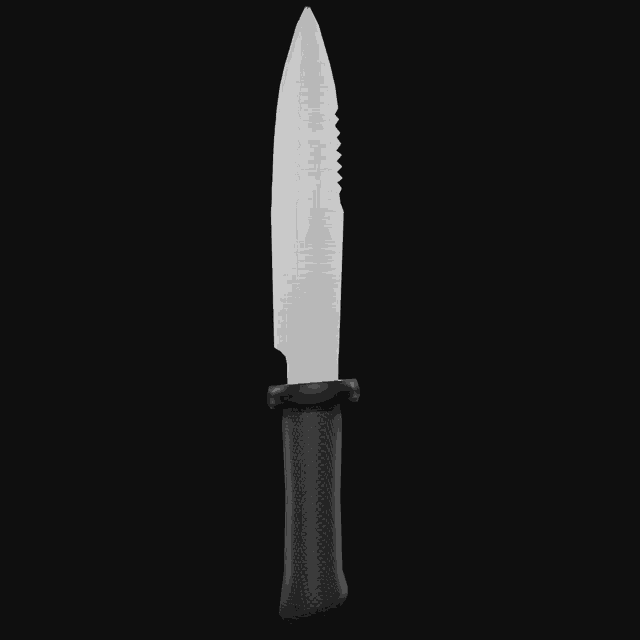 a knife with a black handle and a white blade