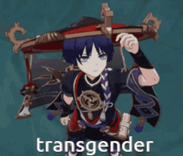 a cartoon character with the word transgender on the bottom right