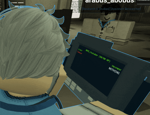 a cartoon character is looking at a computer screen that says nothing