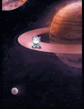 an illustration of a robot sitting on a planet