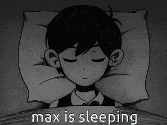 a black and white drawing of a boy sleeping with the words max is sleeping underneath