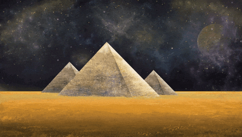 a pyramid in the middle of a desert with a moon in the background
