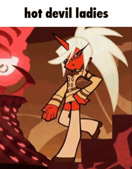 a picture of a cartoon character with the words hot devil ladies on the bottom