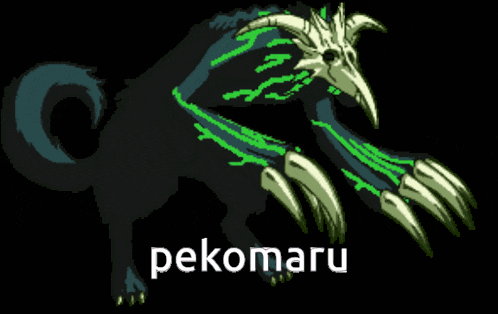 a pixel art drawing of a monster with the name pekomaru on the bottom